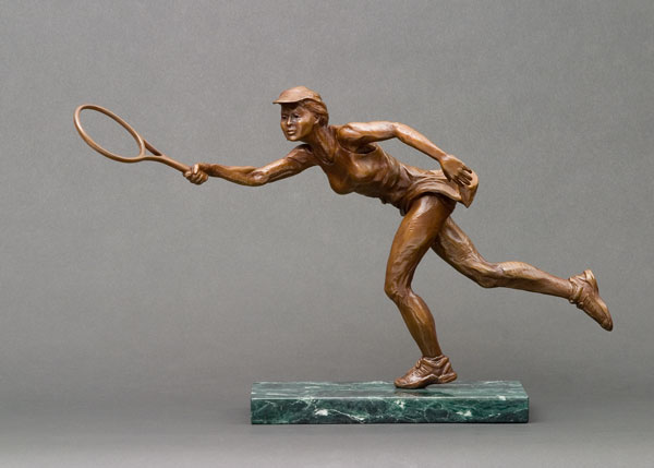 Crosscourt bronze sculpture front view